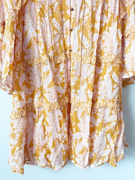 Anthropologie Mia Tiered Boho Ruffle Peasant Tunic Top - Yellow Floral - Picture 5 of 12